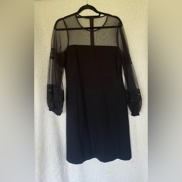 French Connection Mesh Lace Bubble Sleeve Short Shift Black Dress - Picture 4 of 5